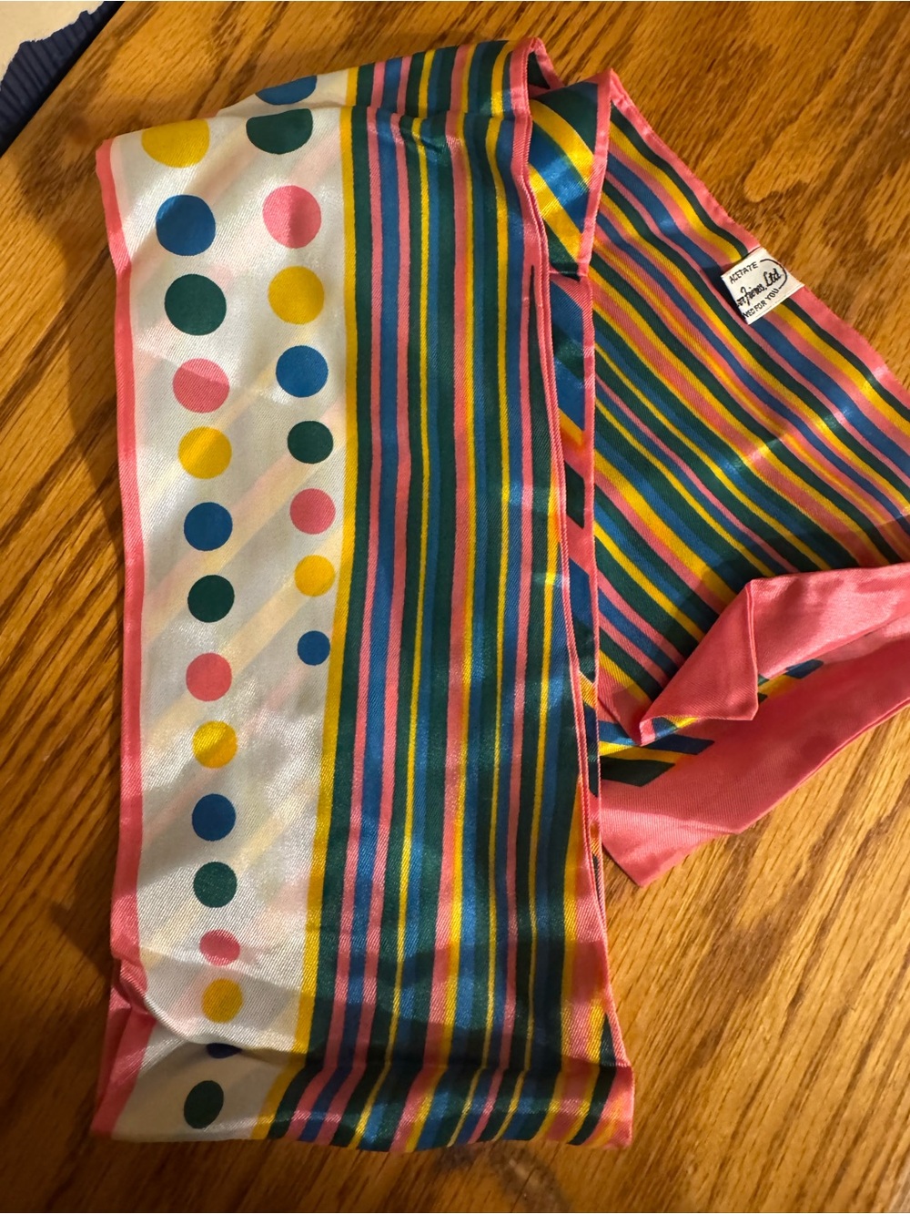 NASHARR Freres Pink Multicolor Polka Dot & Stripe Silk Scarf